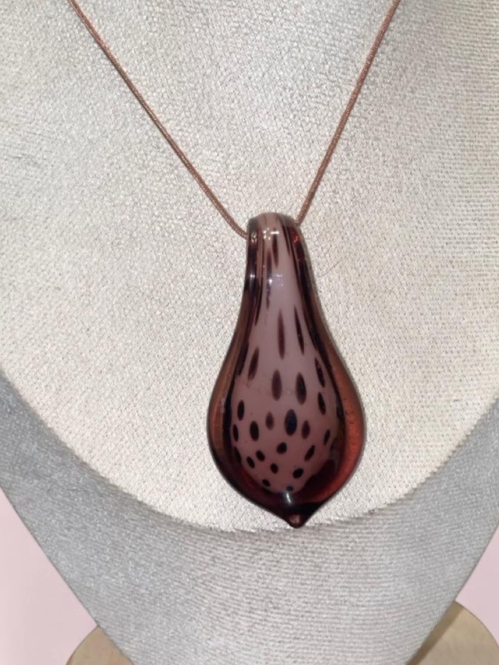 Handblown Teardrop Glass Pendant Necklace in Deep Plum